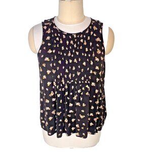 Torrid Tank Top Womens 3X Black Floral Peplum Sleeveless Gathered Front